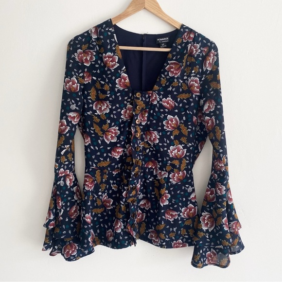 Hommage From Los Angeles Women’s Floral Blouse, Navy Blue, Size Small - Picture 8 of 12